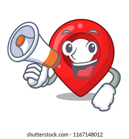 With megaphone GPS navigation pin on character cartoon