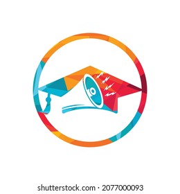 Megaphone mit Graduierungskappe Vektorsymbol Design. Logo-Konzept für Marketing-Ausbildung.	