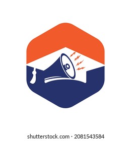 Megaphone with graduation cap vector icon design. Marketing education logo concept.	