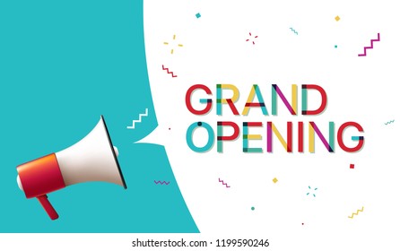 Megaphone with "Grand opening" Speech Bubble