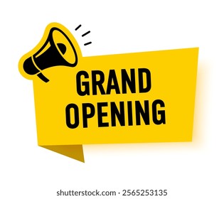 Megaphone with grand opening speech bubble. Loudspeaker. Banner for business, marketing and advertising. Vector illustration