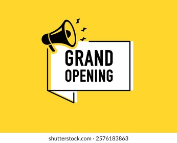 Megaphone with grand opening speech bubble. Loudspeaker. Banner for business, marketing and advertising. Vector illustration	
