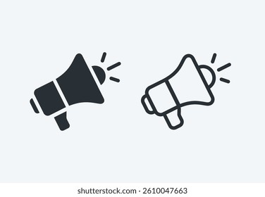 Megaphone graphic icon set. Linear and solid megaphone icons, loudspeaker. Announcement, news concept. Megaphone sign isolated on white background. Vector illustration