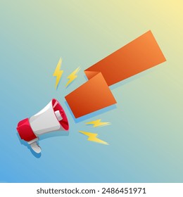 Ilustración vectorial gráfica de megáfono con sección de póster en blanco