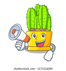With megaphone green cereus cactus on character cartoon