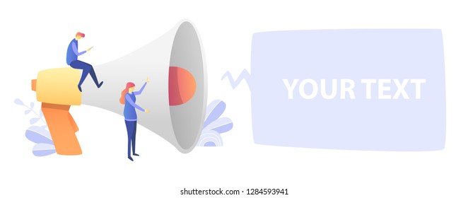 Megaphone with group of people, promotion, advertising vector illustration concept for landing page, template, ui, social media, web, mobile app, poster, banner, flyer