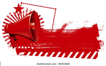 megaphone with grunge red banner