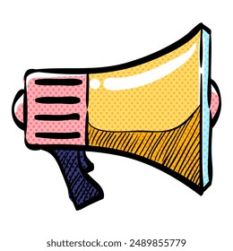 Megaphone halftone icon hand drawn color vector illustration