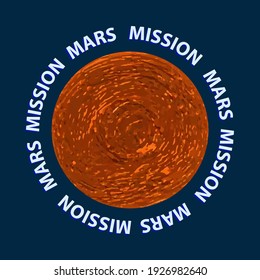 Megaphone in hand - brushstroke in grunge style, planet - vector. Space Research. Mars Mission