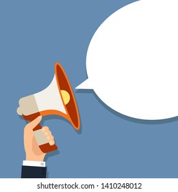 Megaphone in the hand with bubble. Marketing concept - Shutterstock ID 1410248012