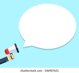 Megaphone in hand with  bubble speech vector illustration 