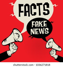 Megaphone Hand business concept with text Facts versus Fake News, vector illustration