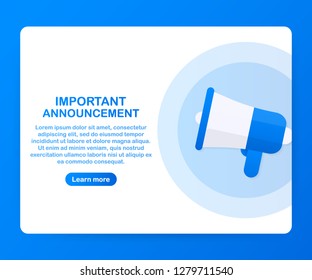 Megaphone Hand, business concept with text Important Announcement. Vector stock illustration