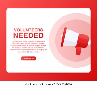 Megaphone Hand, business concept with text volunteers needed. Vector stock illustration