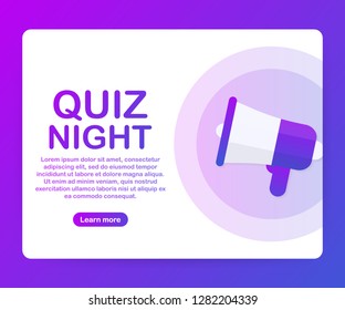 Megaphone Hand, business concept with text Quiz night. Vector stock illustration