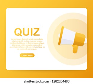 Megaphone Hand, business concept with text Quiz. Vector stock illustration