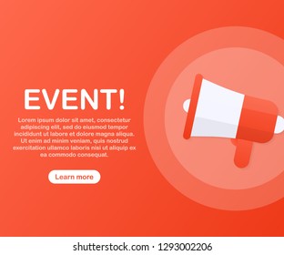 Megaphone Hand, business concept with text Event! Vector stock illustration