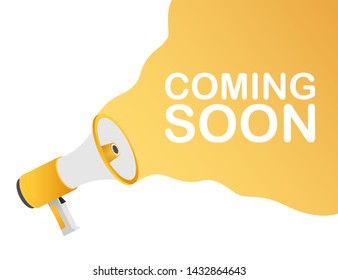 Megaphone Hand, business concept with text coming soon. Vector stock illustration
