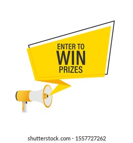 Megaphone Hand, business concept with text Enter to win prizes. Vector stock illustration