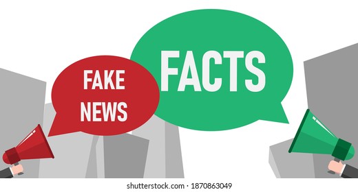Megaphone Hand business concept with text Facts versus Fake News, vector illustration