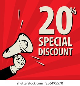 Megaphone Hand, business concept with text Special Discount, vector illustration