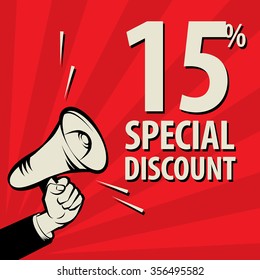 Megaphone Hand, business concept with text Special Discount, vector illustration