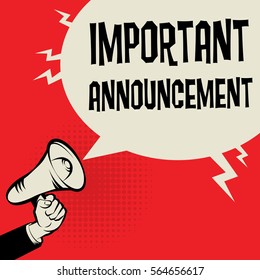 Megaphone Hand business concept with text Important Announcement, vector illustration