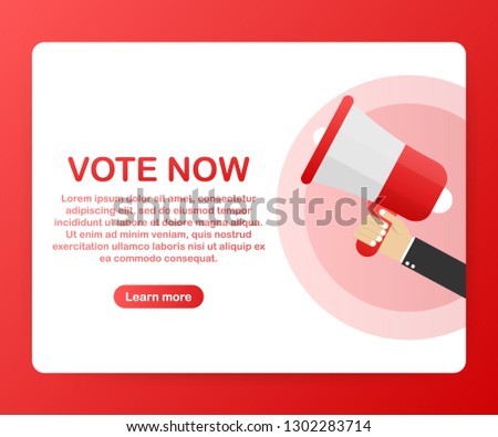 Megaphone Hand, business concept with text Vote now. Vector stock illustration
