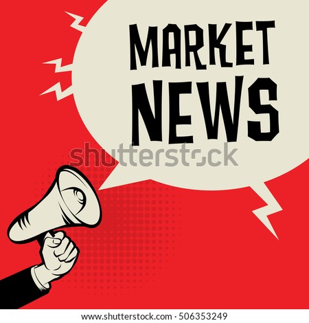 Megaphone Hand, business concept with text Market News, vector illustration