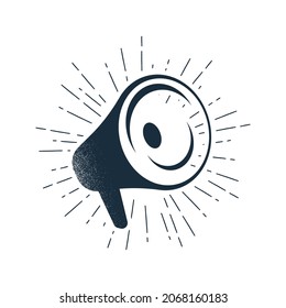 megaphone - hand drawn badge vector illustration.