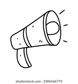 Megaphone in hand drawn doodle style. Vector illustration isolated on white. Coloring page.