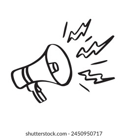 Megaphone hand drawn line. doodle loudspeaker icon. Vector illustration