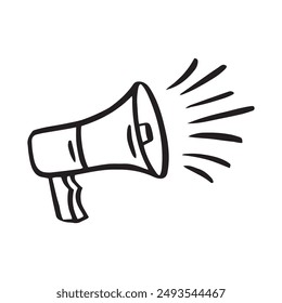 Línea dibujada a mano de megáfono. Icono de altavoz doodle. Ilustración vectorial