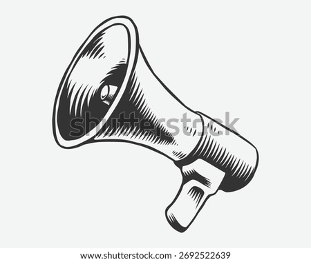 Megaphone hand drawn vector illustration. Engraving style.