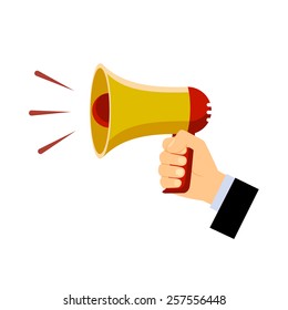 megaphone in hand on a white background