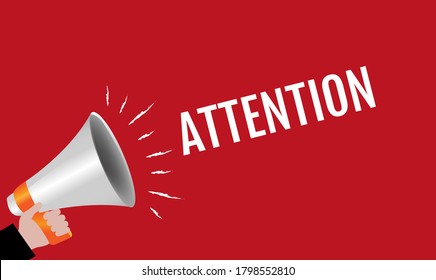 Megaphone With Hand Red Sale Attention Banner With Gradient Mesh, Vector Illustration