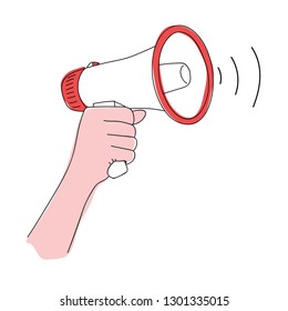 Megaphone in hand vector illustration. Loudspeaker in hand. Comic book style imitation.