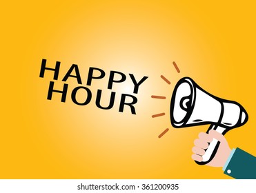 megaphone with HAPPY HOUR announcement ,business concept ,business idea 