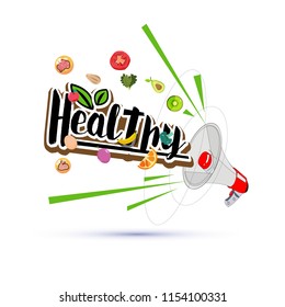 megaphone with healthy graphic elements - vector illustration