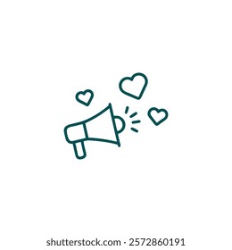 Megaphone with heart emojis, speaker designed for announcing Valentine's Day messages, featuring romantic  love icons, and heart-Valentine's Day festive decorative love, heart and love emoji icon 