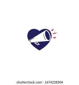 Diseño del logo del vector de forma del corazón Megaphone. Concepto creativo de símbolo para agencia de marketing.
