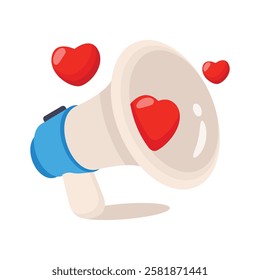 Megaphone with hearts, concept icon of spreading love and positive messages