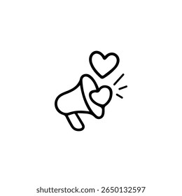 Megaphone with Hearts Icon: Marketing, Promotion, Love Message, and Social Media Engagement Announcement Symbol