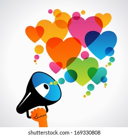 Megaphone and hearts icons. the concept of love between people .the concept of communication between people  The file is saved in the version AI10 EPS. This image contains transparency.