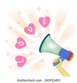 Megaphone and hearts icons. the concept of love between people .the concept of communication between people 