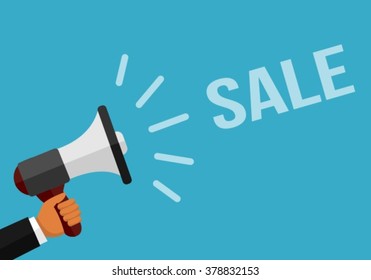 Megaphone Held Up By Business Man Arm With Marketing Sale Slogan