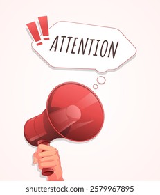 A megaphone held by a hand with a speech bubble emphasizing urgency with a modern style
