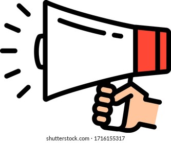 Megaphone with a holding hand