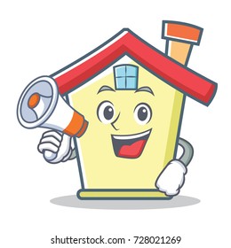 With megaphone house character cartoon style