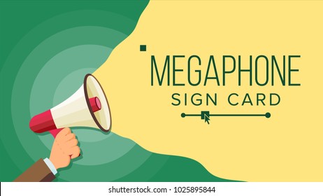 Megaphone In Human Hand Vector. Elections Symbol. Bullhorn. Banner For Business, Promotion. Flat Cartoon Illustration
